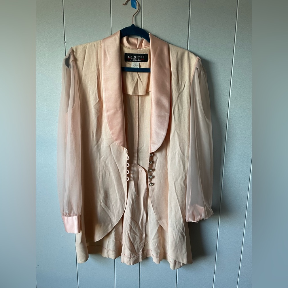 80's Blush Pink Sheer Sleeve Smoking Tuxedo Jacket